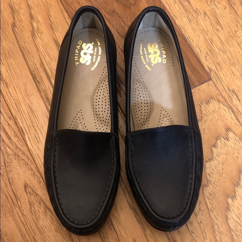 SAS Black Leather Slip-On Loafers